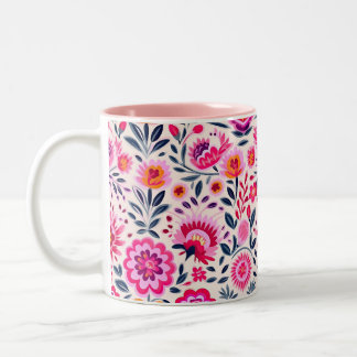 Fuchsia Mexicaanse Bloemen Patroon Levendig Tweekleurige Koffiemok