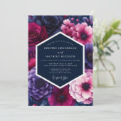 Fuchsia Midnight Bloom Wedding Kaart (Staand voorkant)