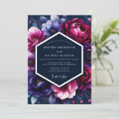 Fuchsia Midnight Flora Bruiloft Kaart (Staand voorkant)