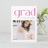 Fuchsia Minimalist Typography Photo Afstuderen Aankondiging (Staand voorkant)