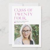 Fuchsia Minimalistische Klasse van 2024 Foto Afstu Aankondiging (Voorkant)