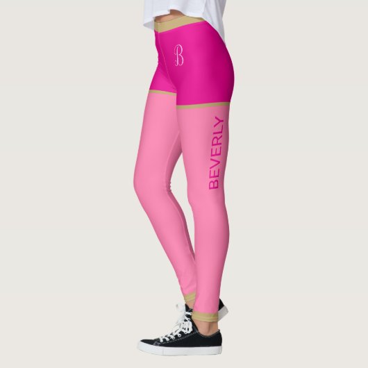 Fuchsia Monogrammed Shorts Pink Tights Gold Border Leggings (Links)