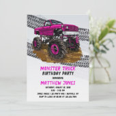 Fuchsia Monster Truck Birthday Party Kaart (Staand voorkant)