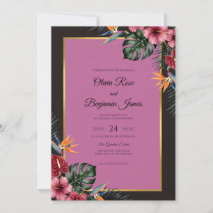 Fuchsia Monstera Tropische Eucalyptus Bruiloft Kaart