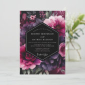 Fuchsia Moody Flora Wedding Kaart (Staand voorkant)