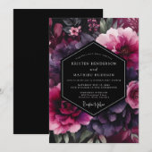 Fuchsia Moody Flora Wedding Kaart (Voorkant / Achterkant)