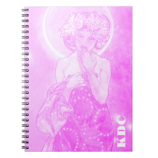 Fuchsia Mucha 'De Maan' Notitieboek (Voorkant)