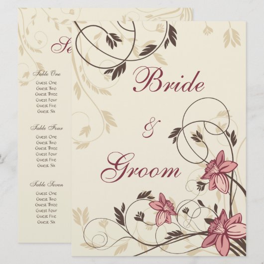 Fuchsia Narcissen en Tarwe Zitplaatskaart Kaart (Voorkant / Achterkant)