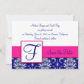 Fuchsia Navy Blauwe Zilveren Damast Uitnodiging Vo (Achterkant)