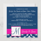 Fuchsia Navy Blue  Damask Invitation 2 Kaart (Achterkant)