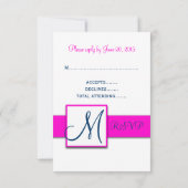 Fuchsia Navy Blue Damask Monogram RSVP-kaart RSVP Kaartje (Achterkant)