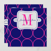 Fuchsia Navy Blue Modern Wedding Invitation #2 Kaart (Voorkant / Achterkant)