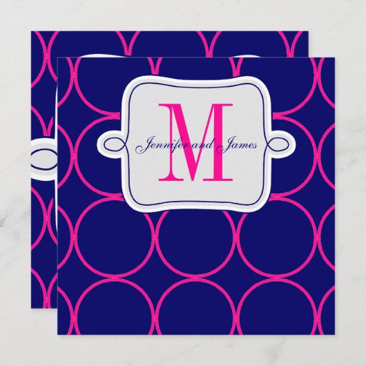 Fuchsia Navy Blue Modern Wedding Invitation #2 Kaart (Voorkant / Achterkant)