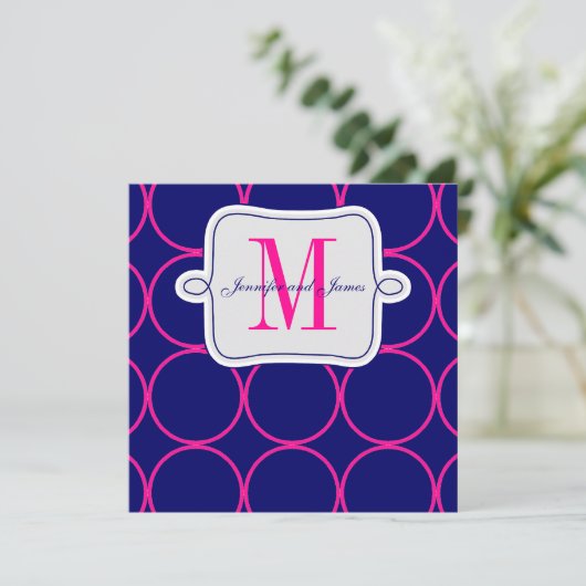 Fuchsia Navy Blue Modern Wedding Invitation #2 Kaart (Staand voorkant)