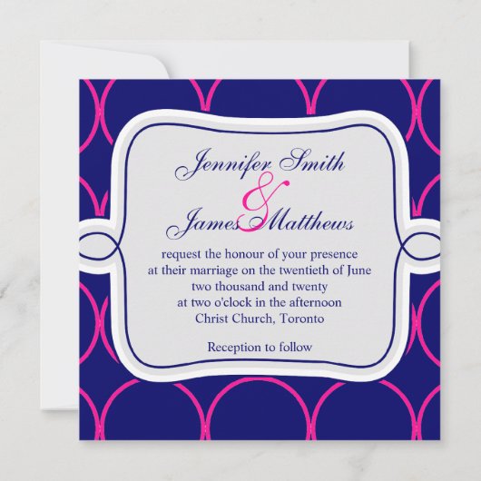 Fuchsia Navy Blue Modern Wedding Invitation #2 Kaart (Achterkant)