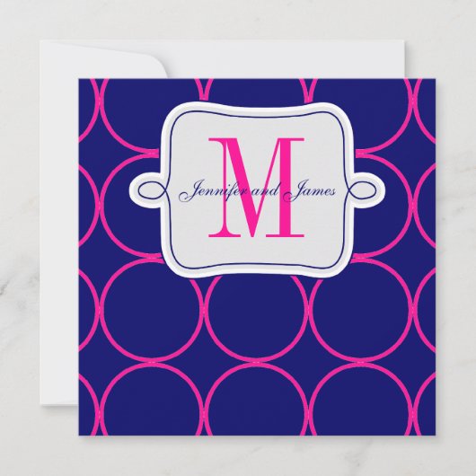 Fuchsia Navy Blue Modern Wedding Invitation #2 Kaart (Voorkant)