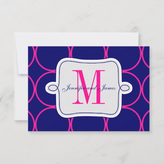 Fuchsia Navy Blue Modern Wedding RSVP #2 (Voorkant)