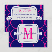 Fuchsia Navy Blue Modern Wedding RSVP #2 (Voorkant / Achterkant)