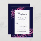 Fuchsia & Navy Feathers RSVP (Voorkant / Achterkant)