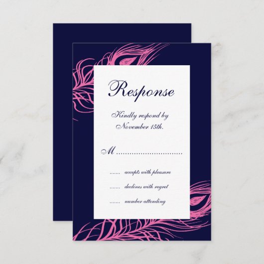 Fuchsia & Navy Feathers RSVP (Voorkant / Achterkant)