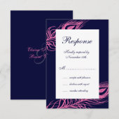 Fuchsia & Navy Feathers RSVP Kaartje (Voorkant / Achterkant)