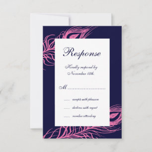 Fuchsia & Navy Feathers RSVP Kaartje
