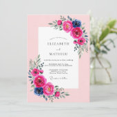 Fuchsia Navy Lichtgevende Lente Bruiloft Kaart (Staand voorkant)