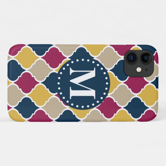 Fuchsia Navy Moroccan Lattice Monogram Case-Mate iPhone Case (Achterkant (horizontaal))