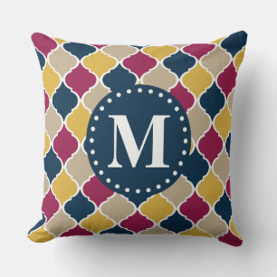 Fuchsia Navy Moroccan Lattice Monogram Kussen