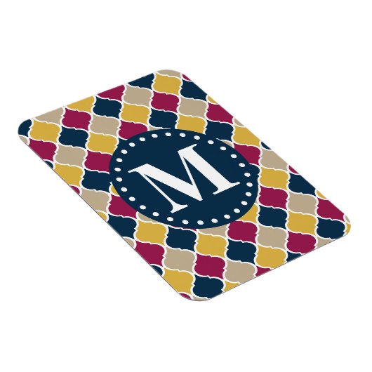 Fuchsia Navy Moroccan Lattice Monogram Magneet (Rechterzijde)