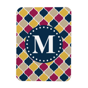 Fuchsia Navy Moroccan Lattice Monogram Magneet
