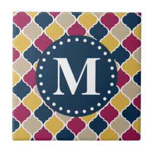 Fuchsia Navy Moroccan Lattice Monogram Tegeltje