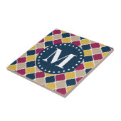 Fuchsia Navy Moroccan Lattice Monogram Tegeltje (Zijkant)