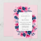 Fuchsia Navy Painterly Spring Wedding Kaart (Voorkant / Achterkant)