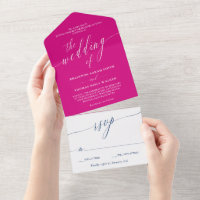Fuchsia Navy White Delicate Calligraphy Wedding