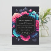 Fuchsia Neon Bloeiende Bruiloft Kaart (Staand voorkant)