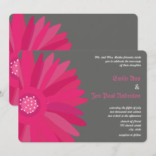 Fuchsia op Grijze Gerber Daisy bruiloft uitnodigin Kaart