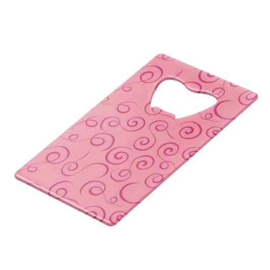 Fuchsia op Roze Retro Curly Swirl Spiraal Creditkaart Flessenopener (Voorkant Gekanteld)