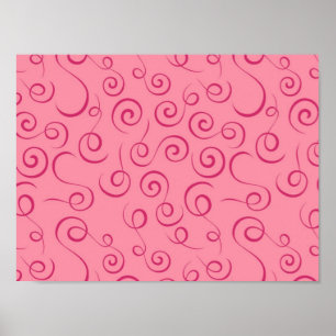 Fuchsia op Roze Retro Curly Swirl Spiraal Poster