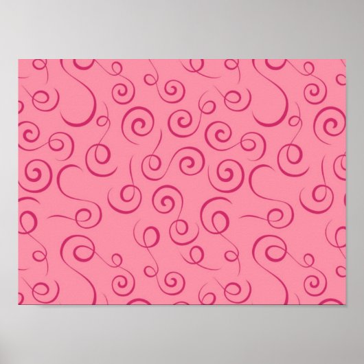 Fuchsia op Roze Retro Curly Swirl Spiraal Poster (Voorkant)