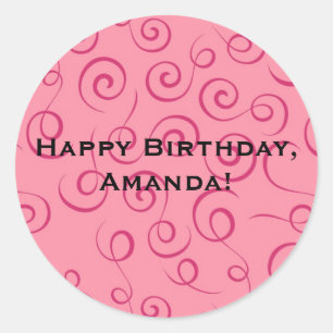 Fuchsia op Roze Retro Curly Swirl Spiraal Ronde Sticker
