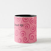 Fuchsia op Roze Retro Curly Swirl Spiraal Tweekleurige Koffiemok (Center)