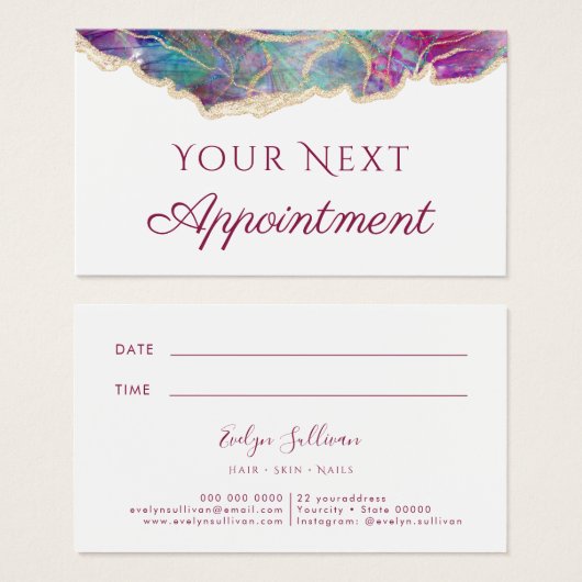 Fuchsia opaal ontwerp afspraak kaart (Voorkant /achterkant)