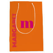 Fuchsia & orange custom initial name modern medium cadeauzakje (Voorkant)