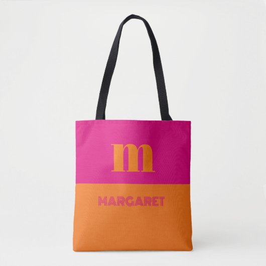 Fuchsia & orange custom initial name modern tote bag (Voorkant)