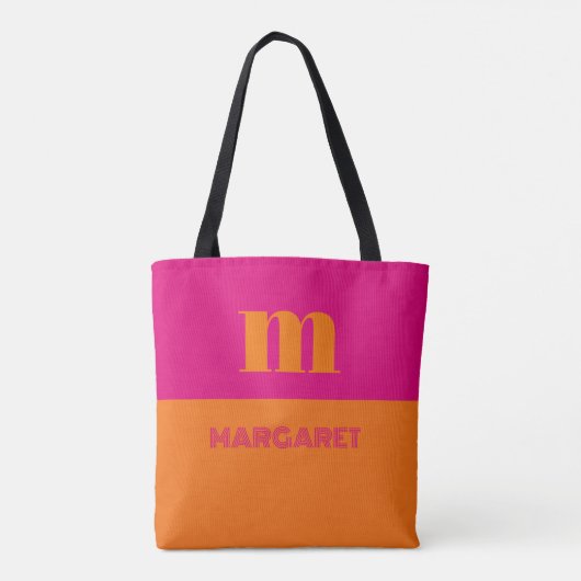 Fuchsia & orange custom initial name modern tote bag (Achterkant)