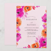 Fuchsia & Orange Painterly Bloom Wedding Kaart (Voorkant / Achterkant)