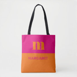 Fuchsia & oranje aangepaste beginletter naam moder tote bag