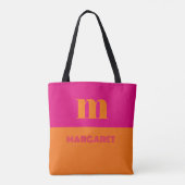 Fuchsia & oranje aangepaste beginletter naam moder tote bag (Achterkant)