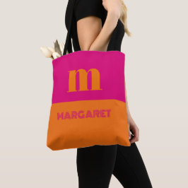 Fuchsia & oranje aangepaste beginletter naam moder tote bag